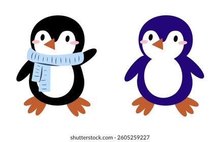 Cute kawaii penguin. Penguin smiling cute cartoon style illustration.  Beautiful animals cartoon character. Hand drawn hand drawn style.