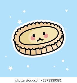 Cute Kawaii Pie is isolated on a blue background. Vector - Illustration.