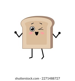 Cute kawaii a piece of bread. Cartoon character toast. Vector illustration isolated on white background