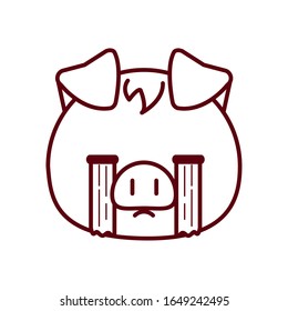 Cute kawaii pig cartoon crying line style icon design, Animal zoo life nature character childhood and adorable theme Vector illustration