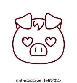 Cute kawaii pig cartoon in love line style icon design, Animal zoo life nature character childhood and adorable theme Vector illustration