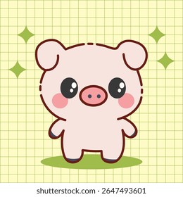 Cute Kawaii Pig Illustration – Adorable Cartoon Animal Character