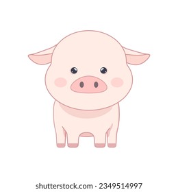 cute kawaii pig on white isolated background