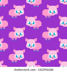 Cute kawaii pig pattern seamless. funny swine background cartoon style. kids character. Childrens style texture. 