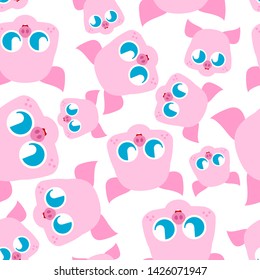 Cute kawaii pig pattern seamless. funny swine background cartoon style. kids character. Childrens style texture. 
