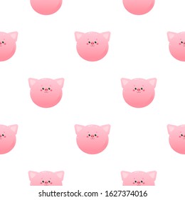 Cute Kawaii Pig,
Piglet. Animal seamless pattern. Vector illustration