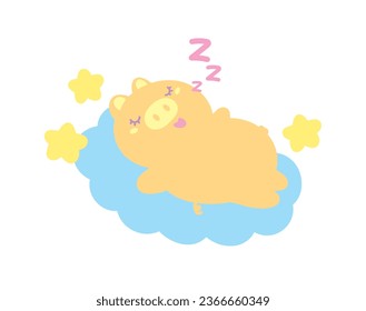 cute kawaii pig sleep on cloud graphic cartoon vector