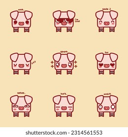 cute kawaii piglet emoji set