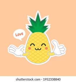 cute and kawaii Pineapple characters, mascots Pineapple cute characters set for summer. Pineapple juice, tropical fruit, summer resort. Vacation concept. For topics like fruit, summer, travel