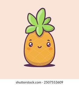 Cute kawaii pineapple mascot character vector cartoon illustration
