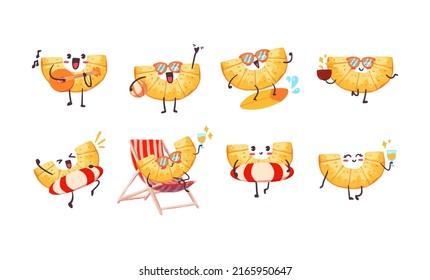 Cute and Kawaii pineapple Sticker Illustration Set With Various Activity and Expression for mascot
