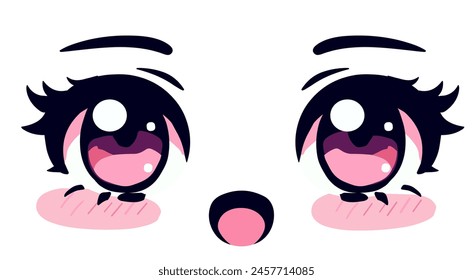 Cute kawaii pink anime eyes with sparkles and long lashes of a manga girl cartoon character.