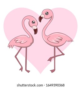 Cute kawaii pink flamingos couple