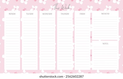 Cute kawaii pink floral pastel background weekly planner 