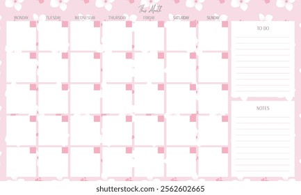 Cute kawaii pink floral pastel background monthly planner 