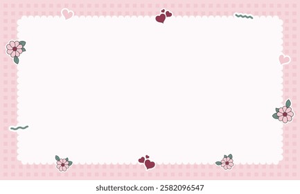 Cute kawaii pink floral pastel background vector with stickers