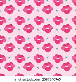 Cute kawaii pink floral seamless pattern poster background