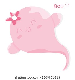 Cute Kawaii Pink Halloween Ghost Cartoon Perfect for adding some spooky fun to your designs. Get into the Halloween spirit with this flat vector illustration.