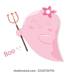 Cute Kawaii Pink Halloween Ghost Cartoon Perfect for adding some spooky fun to your designs. Get into the Halloween spirit with this flat vector illustration.