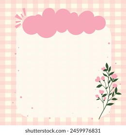 Cute kawaii pink pastel grid background notepad memo pad and scrapbooking element