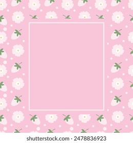 Cute kawaii pink strawberry with flower pattern notepad poster background