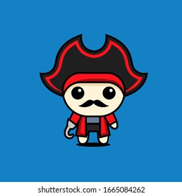 cute kawaii pirate character logo icon design vector illustration