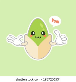 cute and kawaii Pistachio nut cartoon character. Traditional snack. Healthy food. Nut ornament.