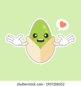 cute and kawaii Pistachio nut cartoon character. Traditional snack. Healthy food. Nut ornament.