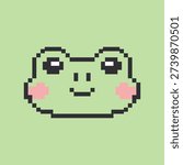 Cute kawaii pixel art 8-bit chibi frog face with round eyes
