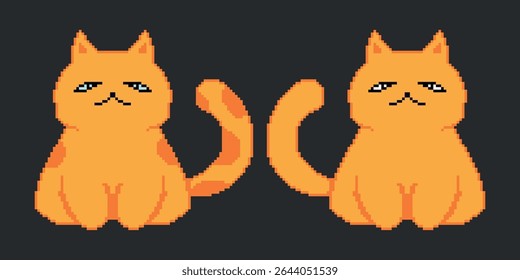 Cute kawaii pixel style orange cats. Pixel cats
