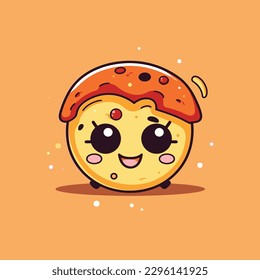 Cute kawaii pizza chibi mascot vector cartoon style