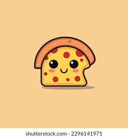Cute kawaii pizza chibi mascot vector cartoon style