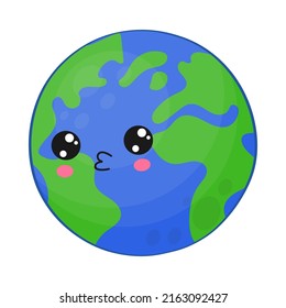 Cute kawaii planet Earth Vector illustration of a planet. Picture of planet for kids, baby book, fairy tales, covers, baby shower invitation, textile t-shirt.
 svg