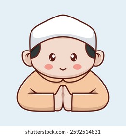 Cute kawaii polite muslim boy cartoon character vector illustration