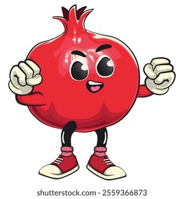Cute Kawaii Pomegranate character be strong, vector hand drawn cartoon isolated icon illustration, work of hand drawn