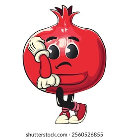 Cute Kawaii Pomegranate character being sad, vector hand drawn cartoon isolated icon illustration, work of hand drawn