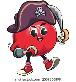 Cute Kawaii Pomegranate character as pirate with dagger, vector hand drawn cartoon isolated icon illustration, work of hand drawn