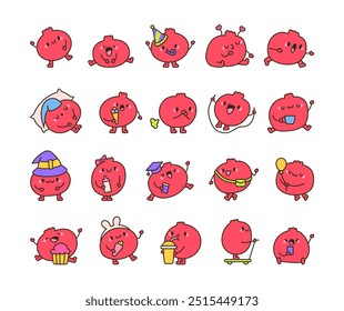 Cute kawaii pomegranate. Funny cartoon character. Hand drawn style. Vector drawing. Collection of design elements.