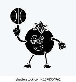 Cute kawaii pomegranate, solid fruit icon