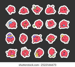 Cute kawaii pomegranate. Sticker Bookmark. Funny cartoon character. Hand drawn style. Vector drawing. Collection of design elements.