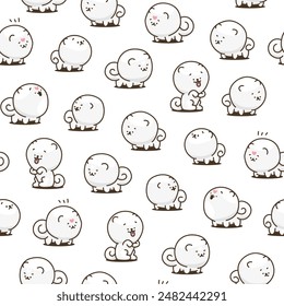 Cute kawaii pomeranian dog. Seamless pattern. Cartoon character. Vector drawing. Design ornaments.