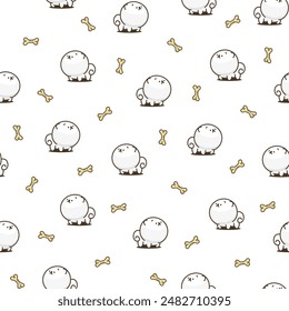 Cute kawaii pomeranian dog. Seamless pattern. Cartoon character. Vector drawing. Design ornaments.