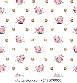 Cute kawaii pomeranian dog. Seamless pattern. Cartoon character. Vector drawing. Design ornaments.