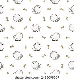 Cute kawaii pomeranian dog. Seamless pattern. Cartoon character. Vector drawing. Design ornaments.