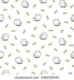 Cute kawaii pomeranian dog. Seamless pattern. Cartoon character. Vector drawing. Design ornaments.