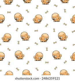 Cute kawaii pomeranian dog. Seamless pattern. Cartoon character. Vector drawing. Design ornaments.