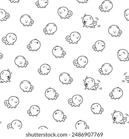 Cute kawaii pomeranian dog. Seamless pattern. Coloring Page. Cartoon character. Vector drawing. Design ornaments.