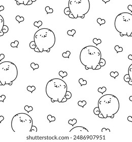 Cute kawaii pomeranian dog. Seamless pattern. Coloring Page. Cartoon character. Vector drawing. Design ornaments.