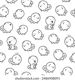 Cute kawaii pomeranian dog. Seamless pattern. Coloring Page. Cartoon character. Vector drawing. Design ornaments.