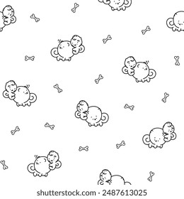 Cute kawaii pomeranian dog. Seamless pattern. Coloring Page. Cartoon character. Vector drawing. Design ornaments.